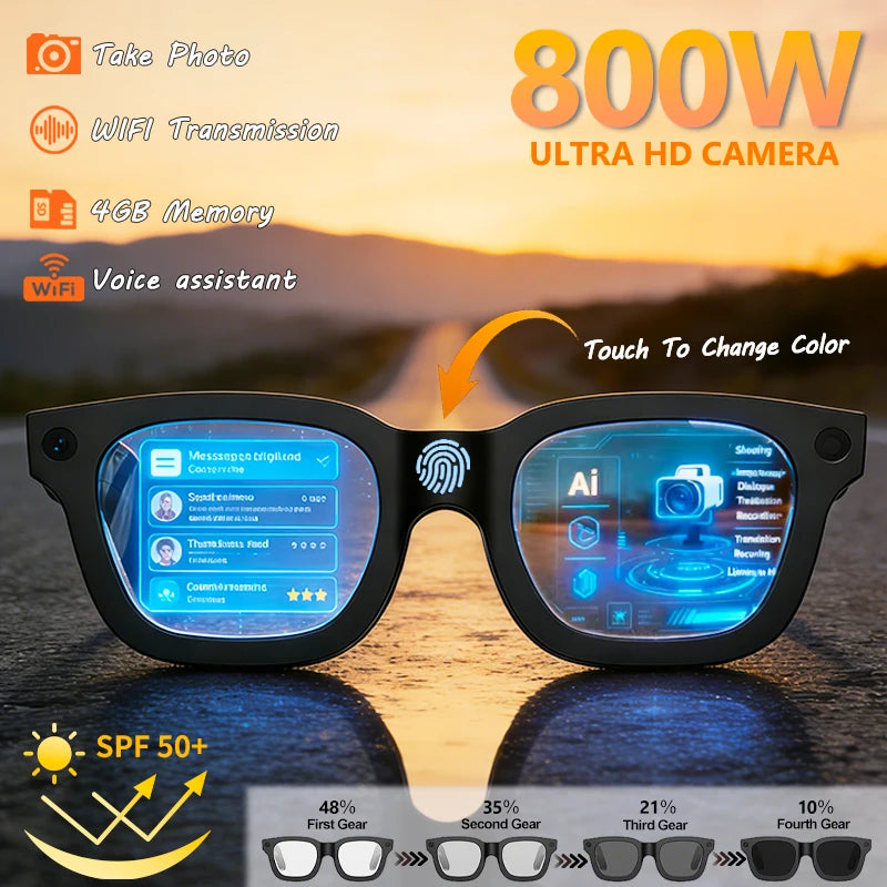 E02C Smart Glasses HD Photo Video Record Openai Real-Time Translation Touch Photochromic Lenses Bluetooth Call Music Glasses