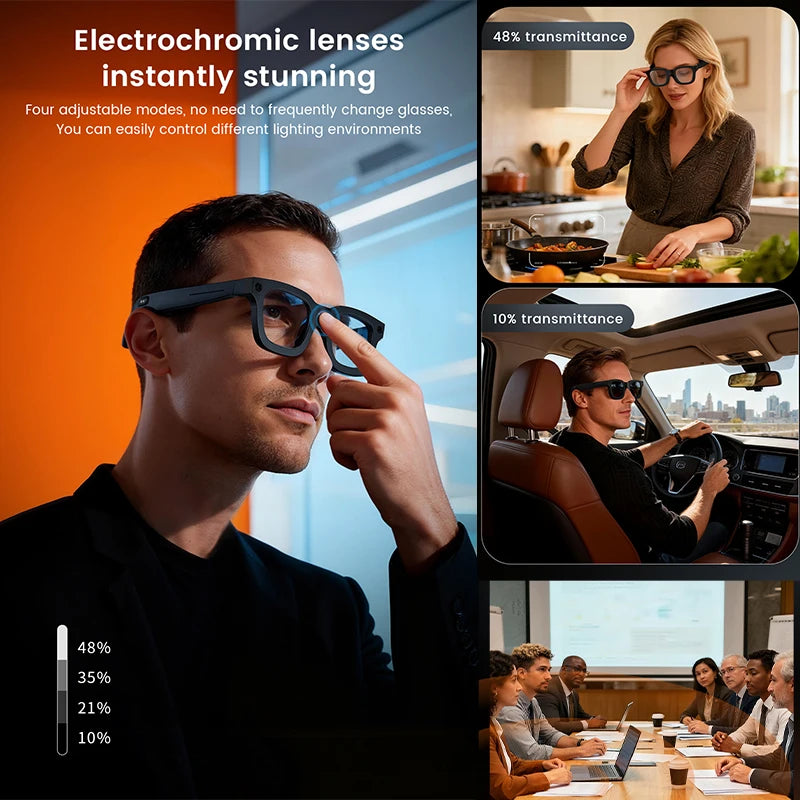 E02C Smart Glasses HD Photo Video Record Openai Real-Time Translation Touch Photochromic Lenses Bluetooth Call Music Glasses