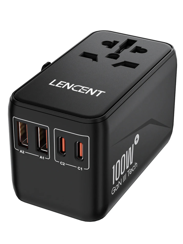 65W/100W Gan International Travel Adapter with 2USB 3 Type C Gan Fast Charging Adapter with EU AU US UK Plug for Travel