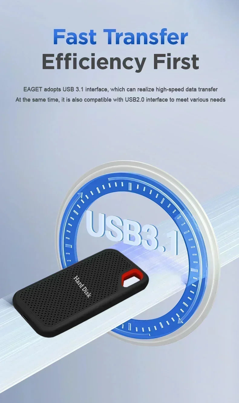New Portable SSD 1TB External Hard Drive 2TB High-Speed Solid-State Drive 256TB Mass Storge Hard Drive USB3.2 for Laptops/Pc/Mac