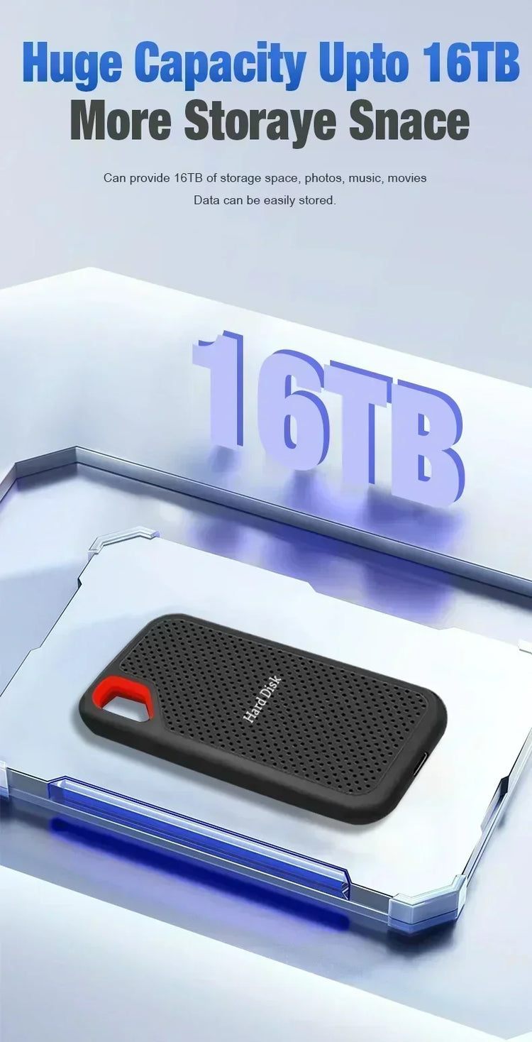 New Portable SSD 1TB External Hard Drive 2TB High-Speed Solid-State Drive 256TB Mass Storge Hard Drive USB3.2 for Laptops/Pc/Mac