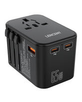 65W/100W Gan International Travel Adapter with 2USB 3 Type C Gan Fast Charging Adapter with EU AU US UK Plug for Travel