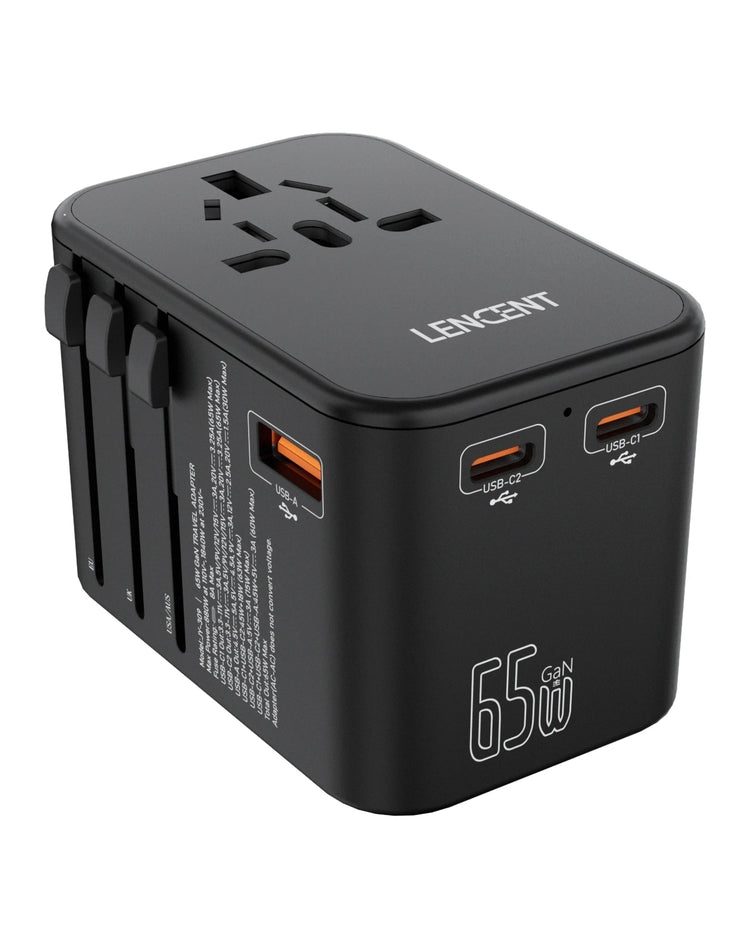 65W/100W Gan International Travel Adapter with 2USB 3 Type C Gan Fast Charging Adapter with EU AU US UK Plug for Travel